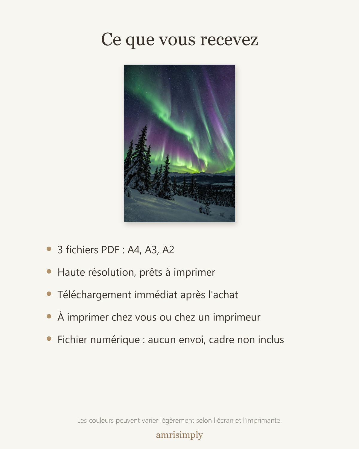 Poster Aurore Boréale à Imprimer - Affiche Nature - Décoration Murale - Téléchargement Numérique