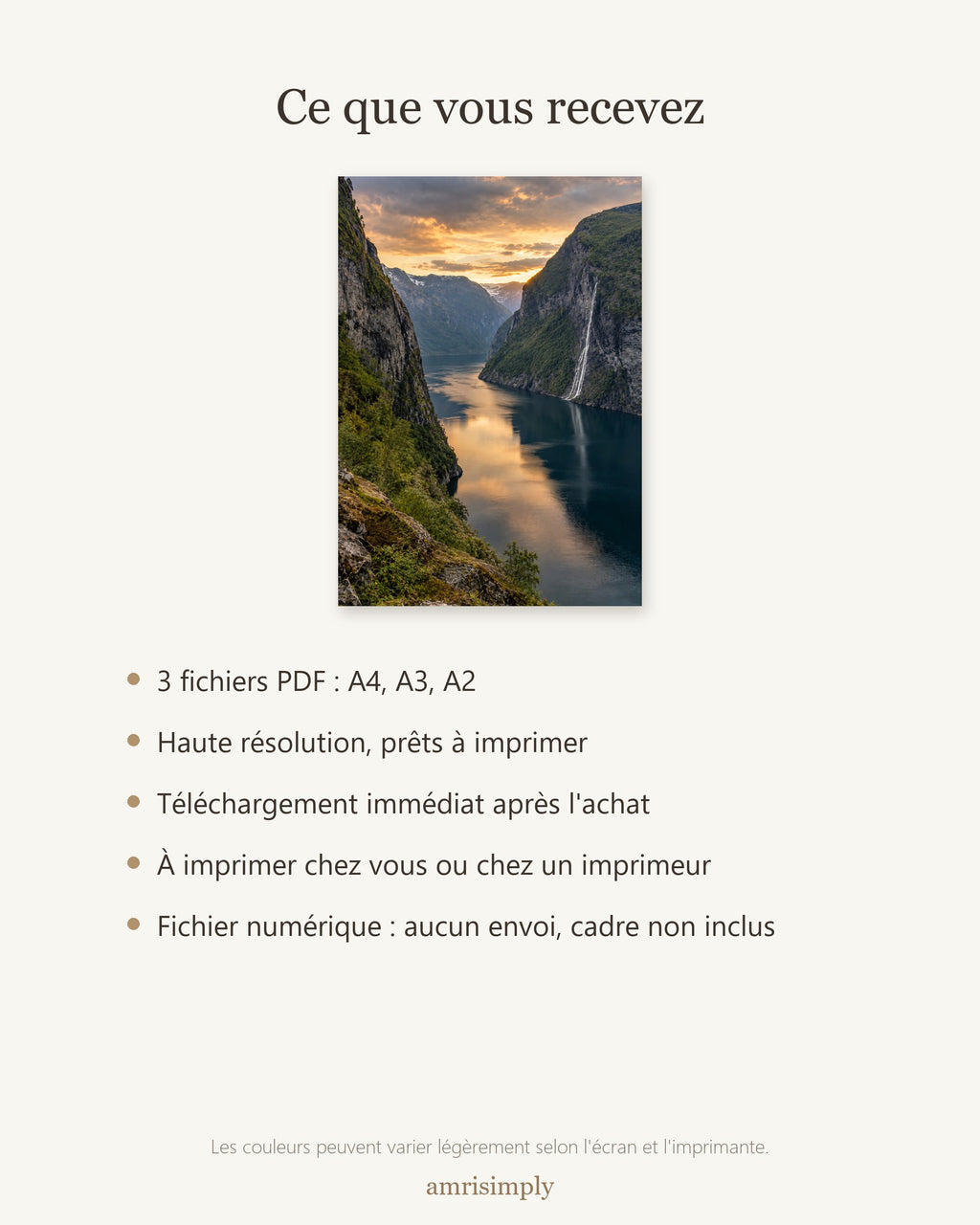 Poster Fjord Norvégien à Imprimer - Affiche Nature - Décoration Murale - Téléchargement Numérique