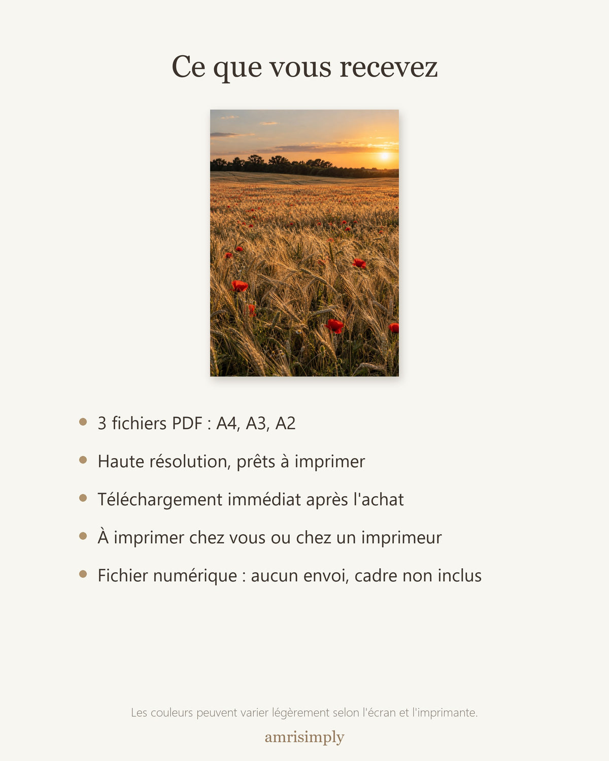Poster Champ de Blé à Imprimer - Affiche Nature - Décoration Murale - Téléchargement Numérique