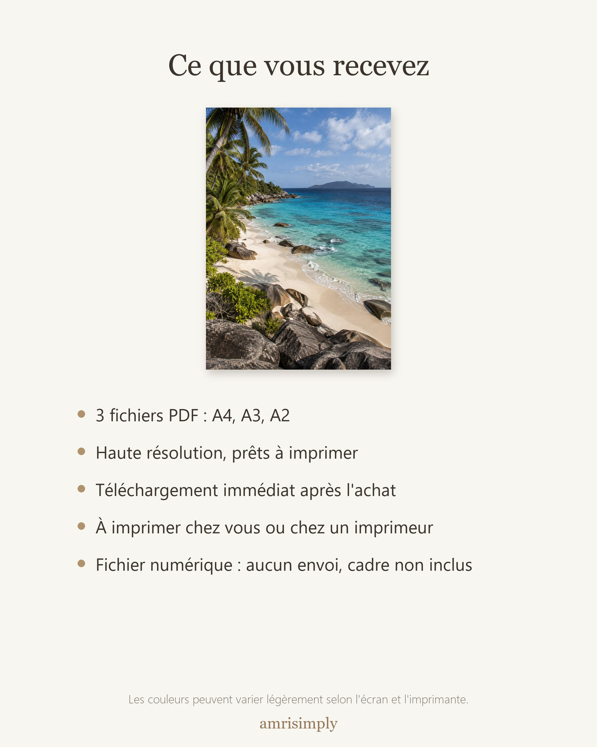 Poster Plage tropicale à Imprimer - Affiche Nature - Décoration Murale - Téléchargement Numérique