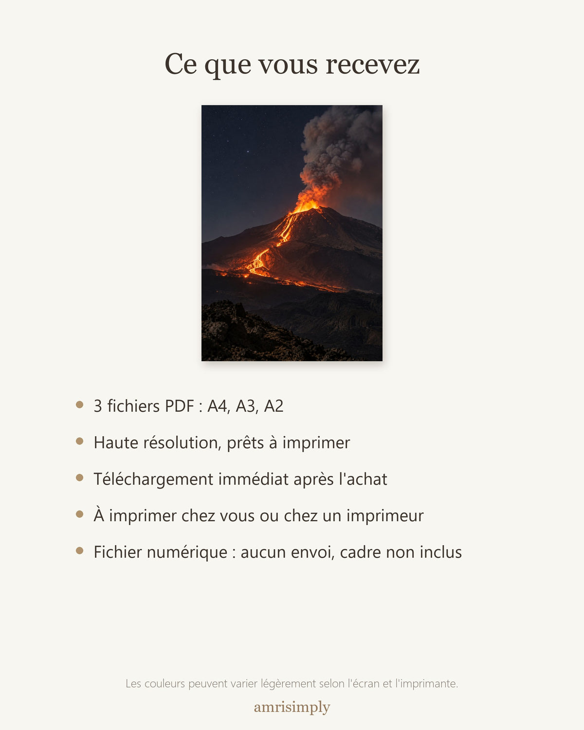 Poster Volcan de nuit à Imprimer - Affiche Nature - Décoration Murale - Téléchargement Numérique