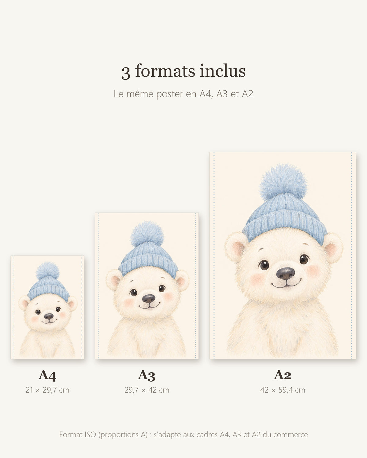 Poster Ours Polaire à Imprimer - Animal Polaire - Décoration Chambre Enfant Aquarelle - Téléchargement Numérique