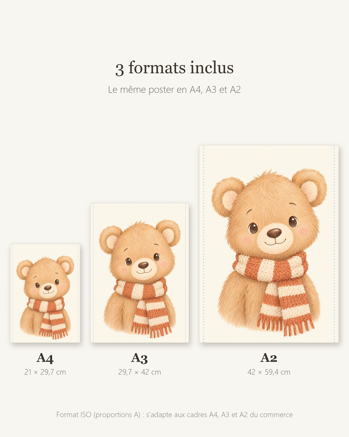 Poster ourson en A4, A3 et A2 : tailles disponibles