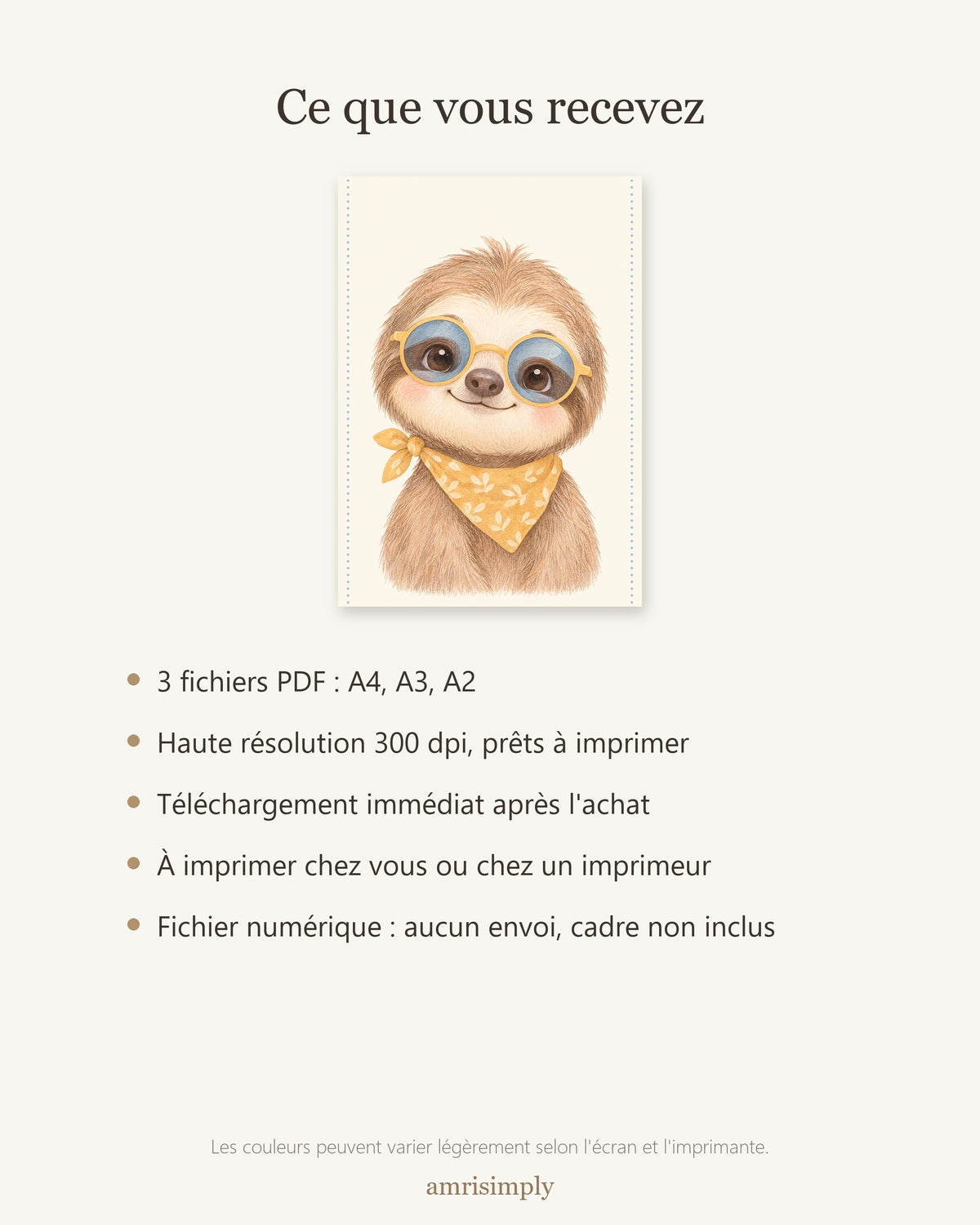 Poster Paresseux à Imprimer - Animal Tropical - Décoration Chambre Enfant Aquarelle - Téléchargement Numérique