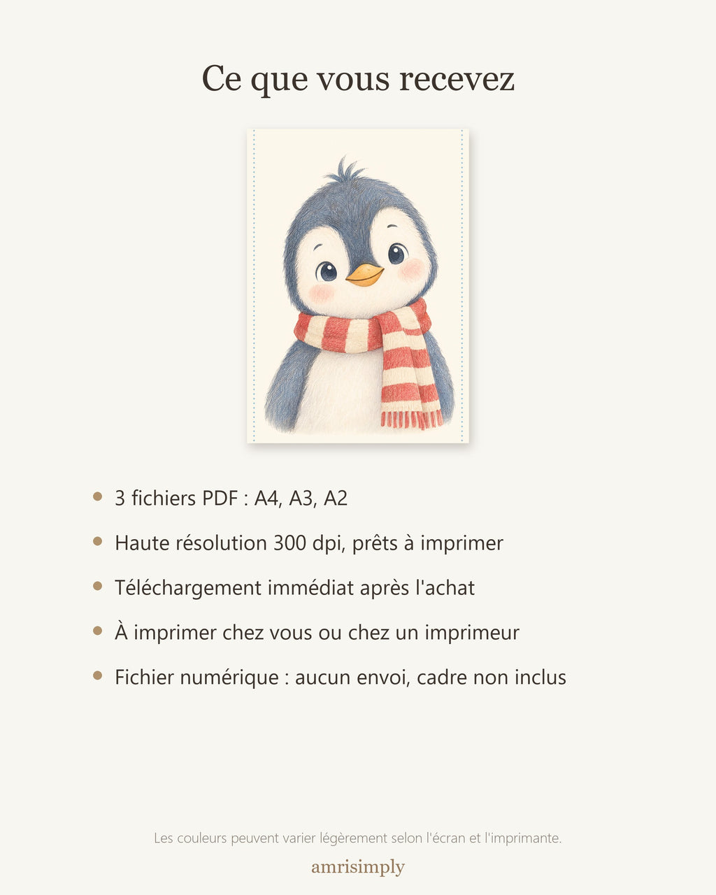 Poster Pingouin à Imprimer - Animal Polaire - Décoration Chambre Enfant Aquarelle - Téléchargement Numérique