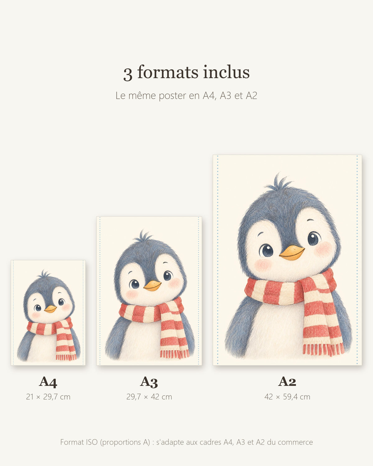 Poster Pingouin à Imprimer - Animal Polaire - Décoration Chambre Enfant Aquarelle - Téléchargement Numérique