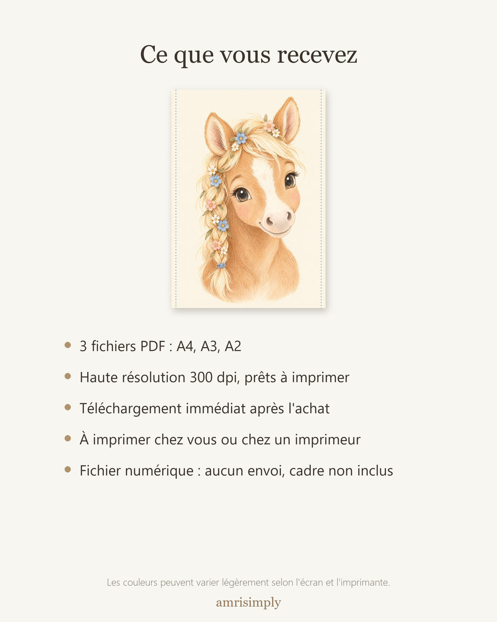 Poster Poulain à Imprimer - Animal de la Ferme - Décoration Chambre Enfant Aquarelle - Téléchargement Numérique
