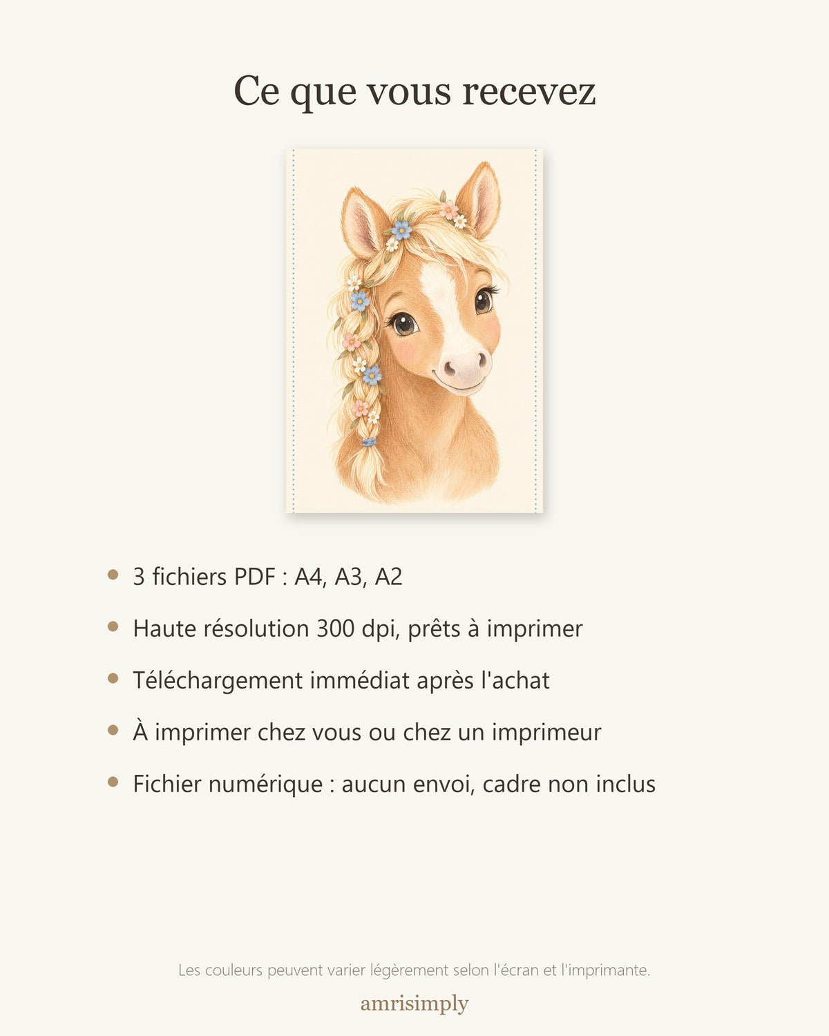 Poster Poulain à Imprimer - Animal de la Ferme - Décoration Chambre Enfant Aquarelle - Téléchargement Numérique