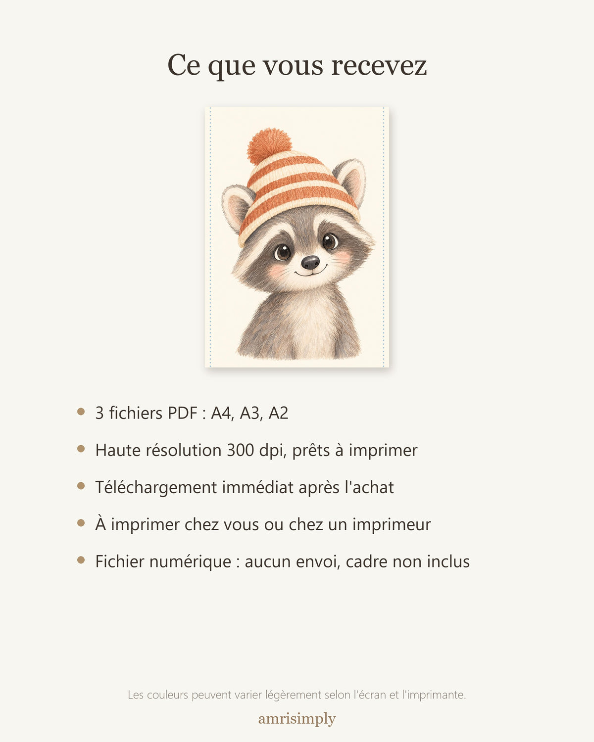 Poster Raton Laveur à Imprimer - Animal Tropical - Décoration Chambre Enfant Aquarelle - Téléchargement Numérique