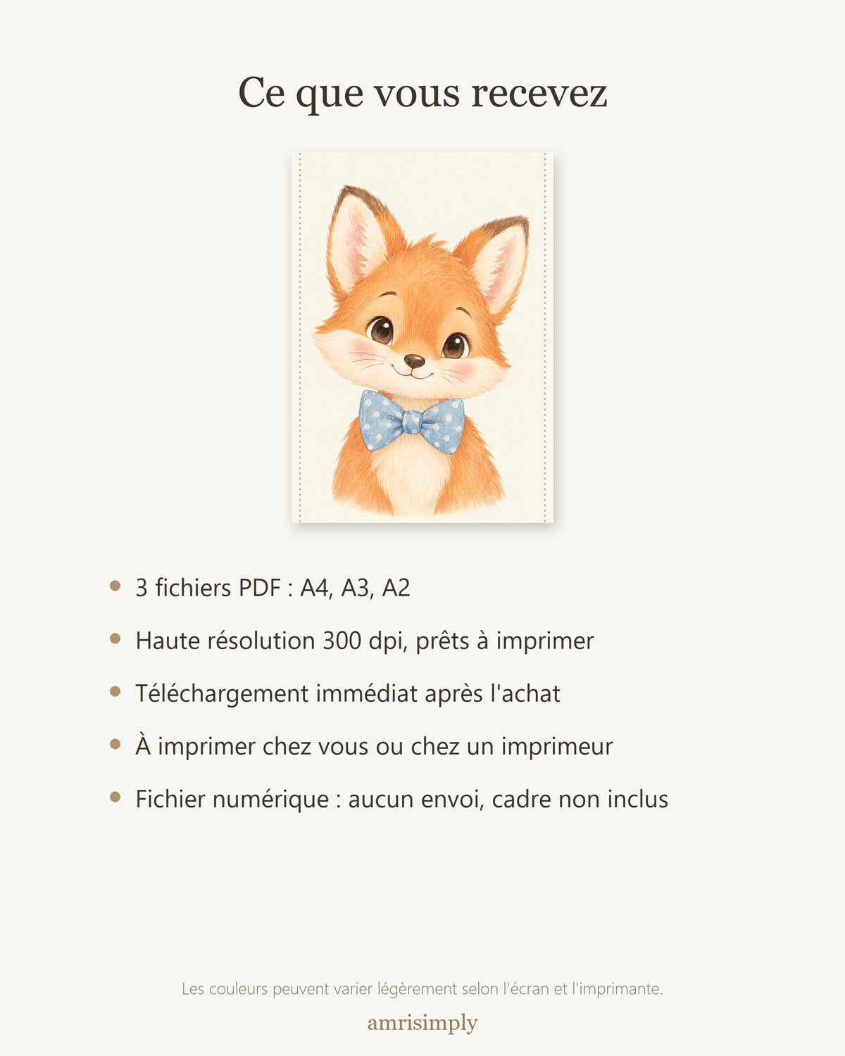 Poster Renardeau à Imprimer - Animal de la Forêt - Décoration Chambre Enfant Aquarelle - Téléchargement Numérique