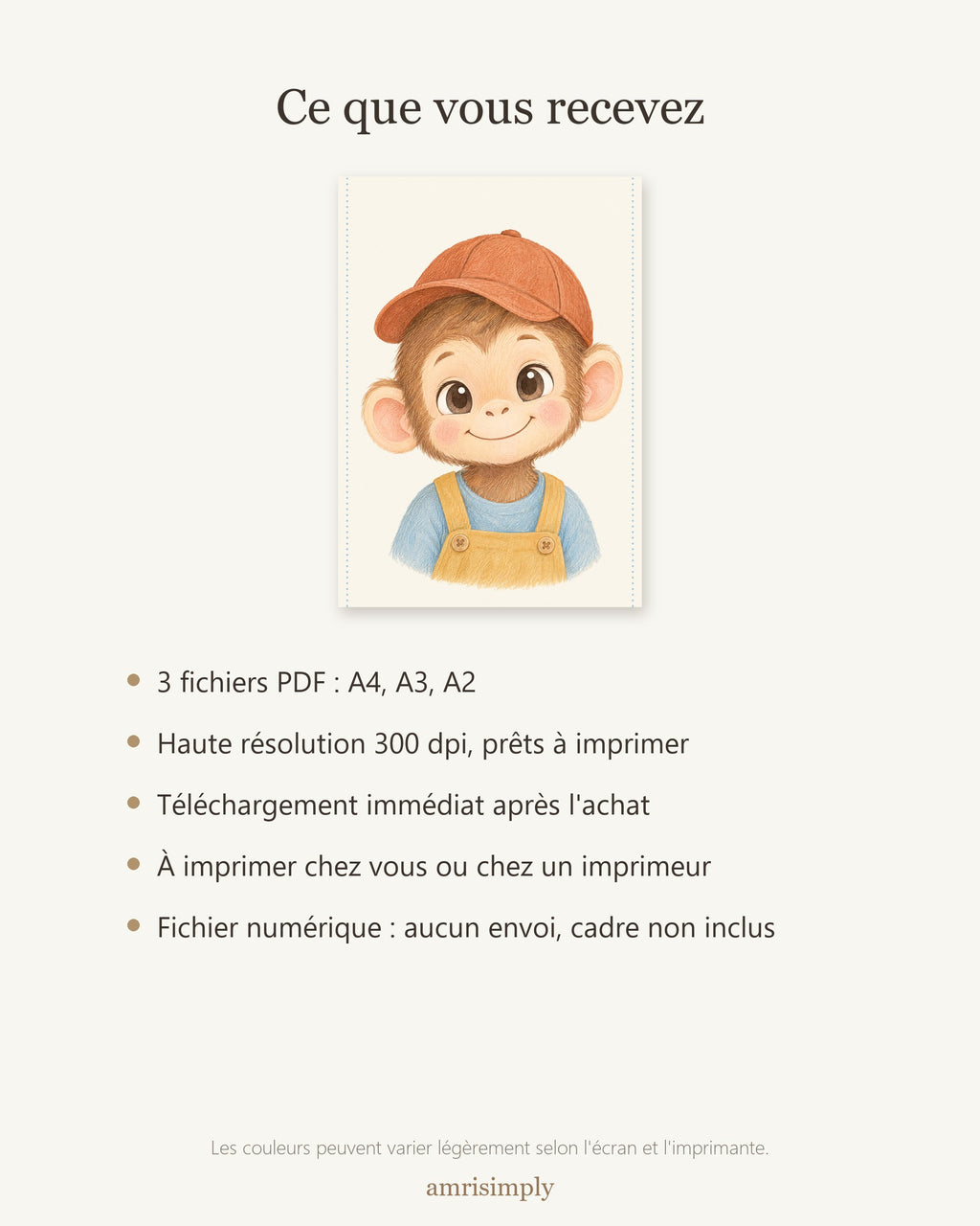Poster Singe à Imprimer - Animal de la Jungle - Décoration Chambre Enfant Aquarelle - Téléchargement Numérique