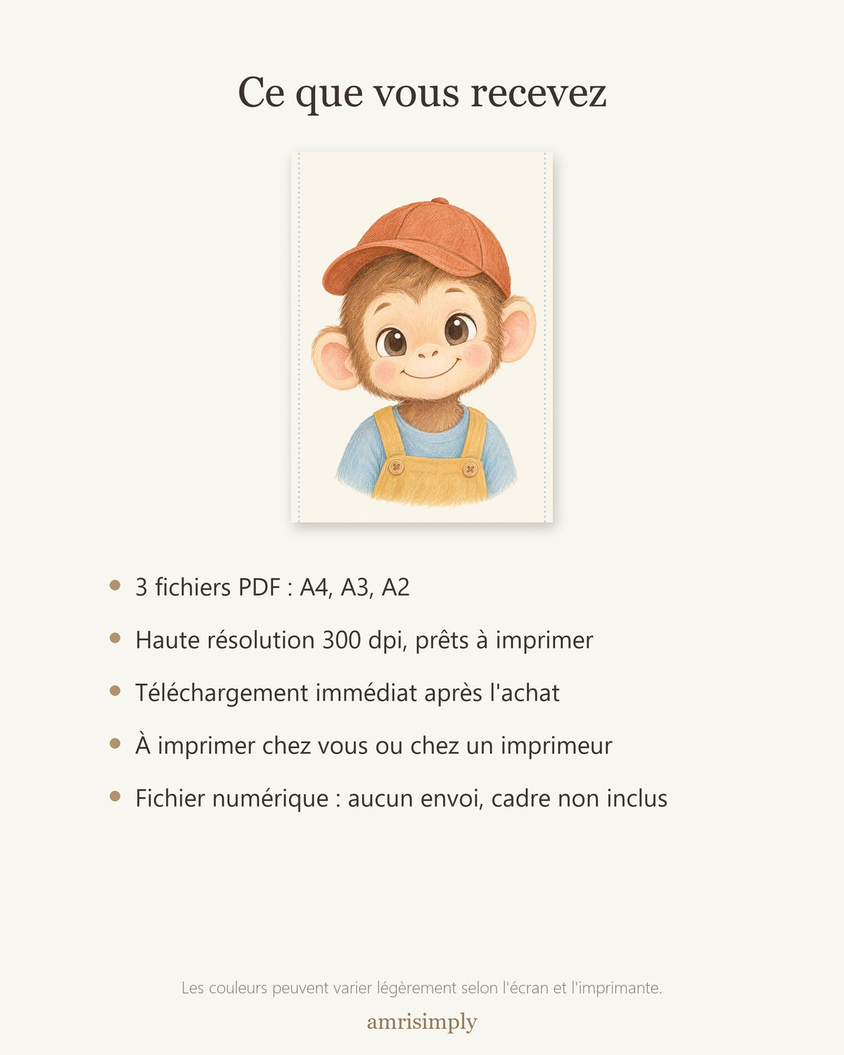 Poster Singe à Imprimer - Animal de la Jungle - Décoration Chambre Enfant Aquarelle - Téléchargement Numérique