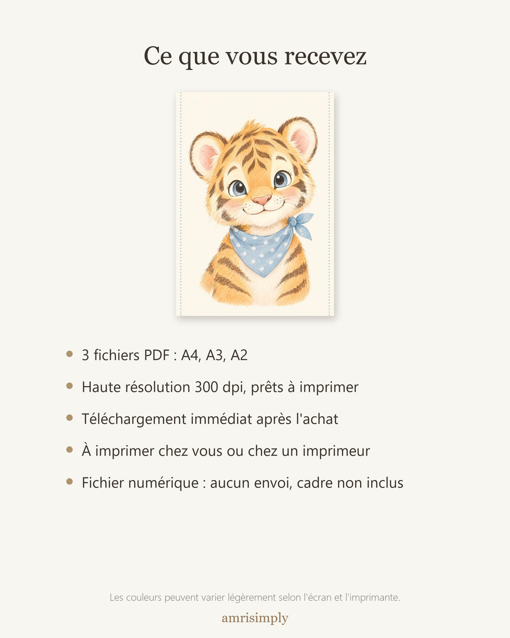 Poster Tigre à Imprimer - Animal de la Jungle - Décoration Chambre Enfant Aquarelle - Téléchargement Numérique