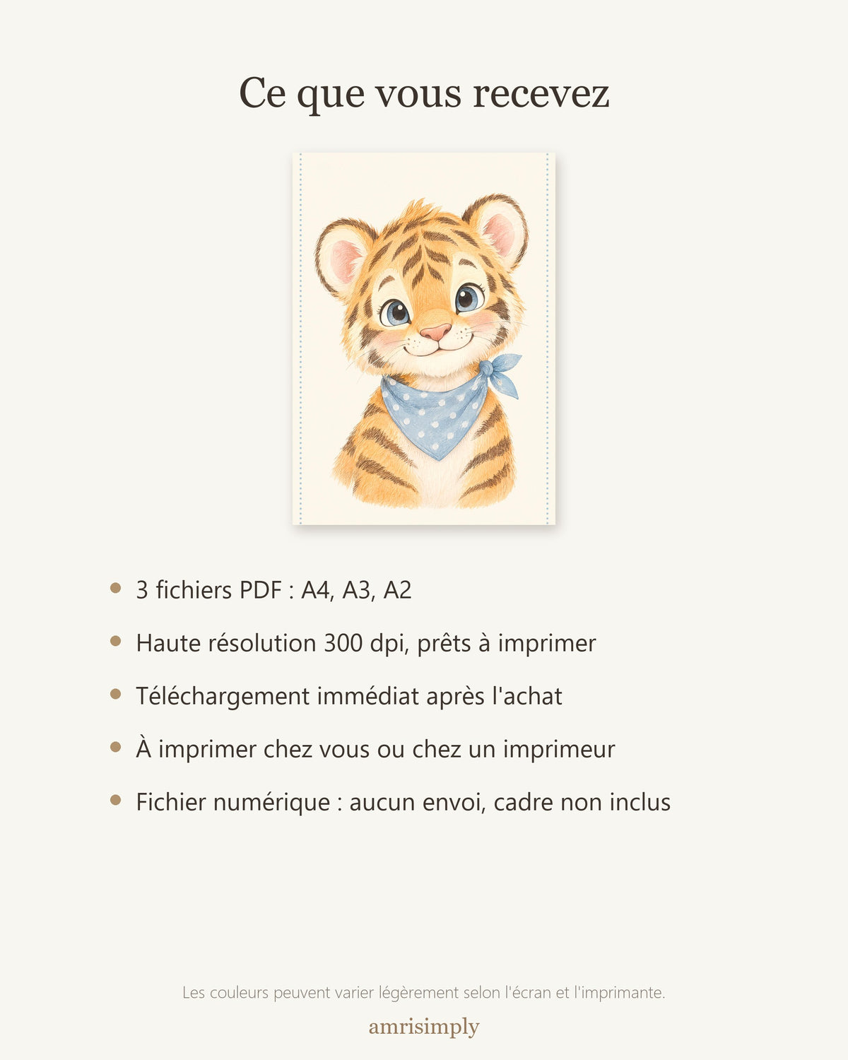Poster Tigre à Imprimer - Animal de la Jungle - Décoration Chambre Enfant Aquarelle - Téléchargement Numérique