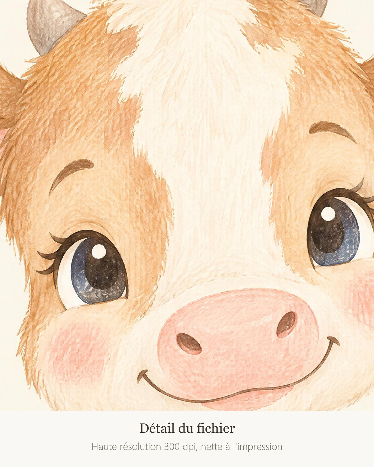 Poster Veau à Imprimer - Animal de la Ferme - Décoration Chambre Enfant Aquarelle - Téléchargement Numérique