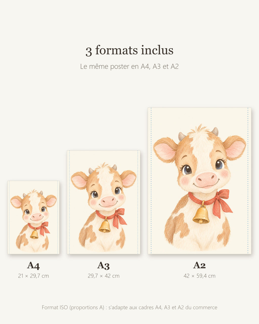Poster Veau à Imprimer - Animal de la Ferme - Décoration Chambre Enfant Aquarelle - Téléchargement Numérique