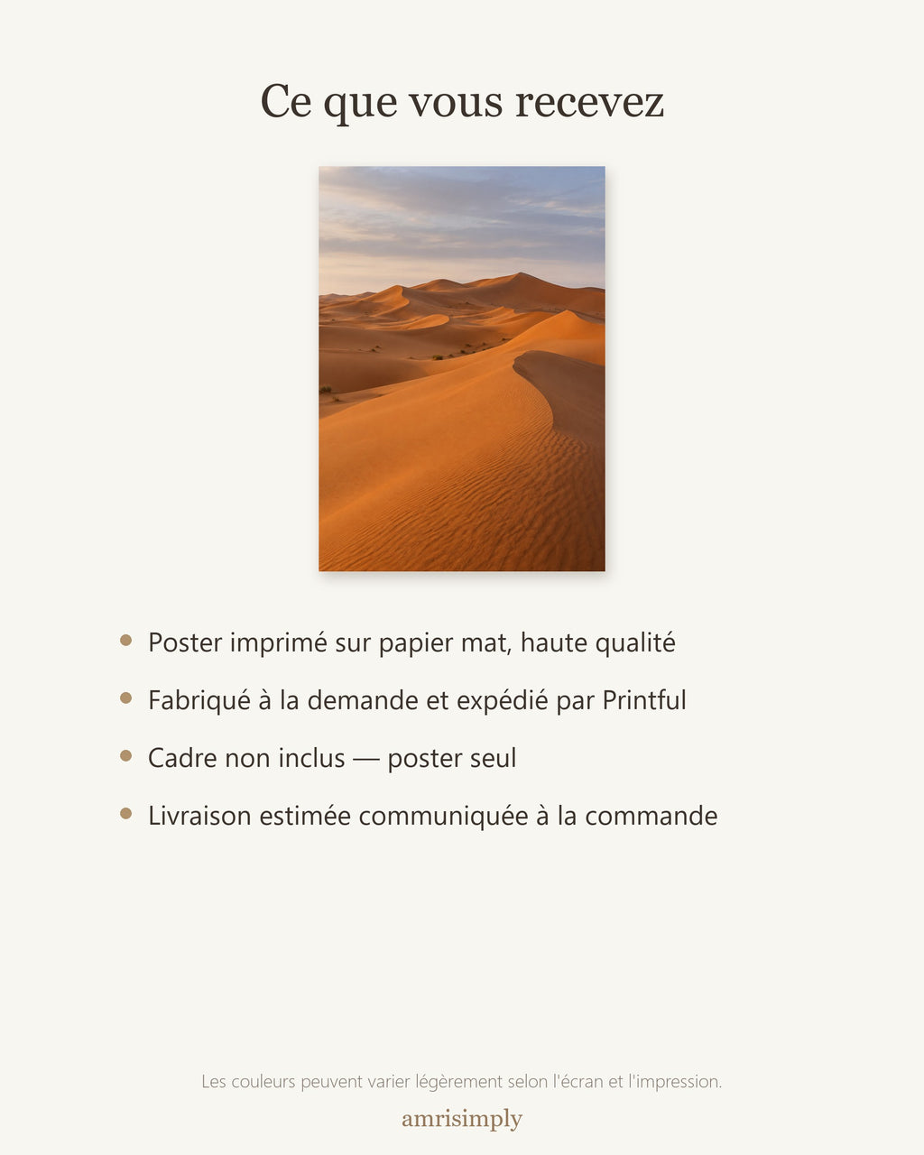 Poster Erg Chebbi Maroc Sans Cadre - Affiche Nature - Papier Mat - Décoration Murale