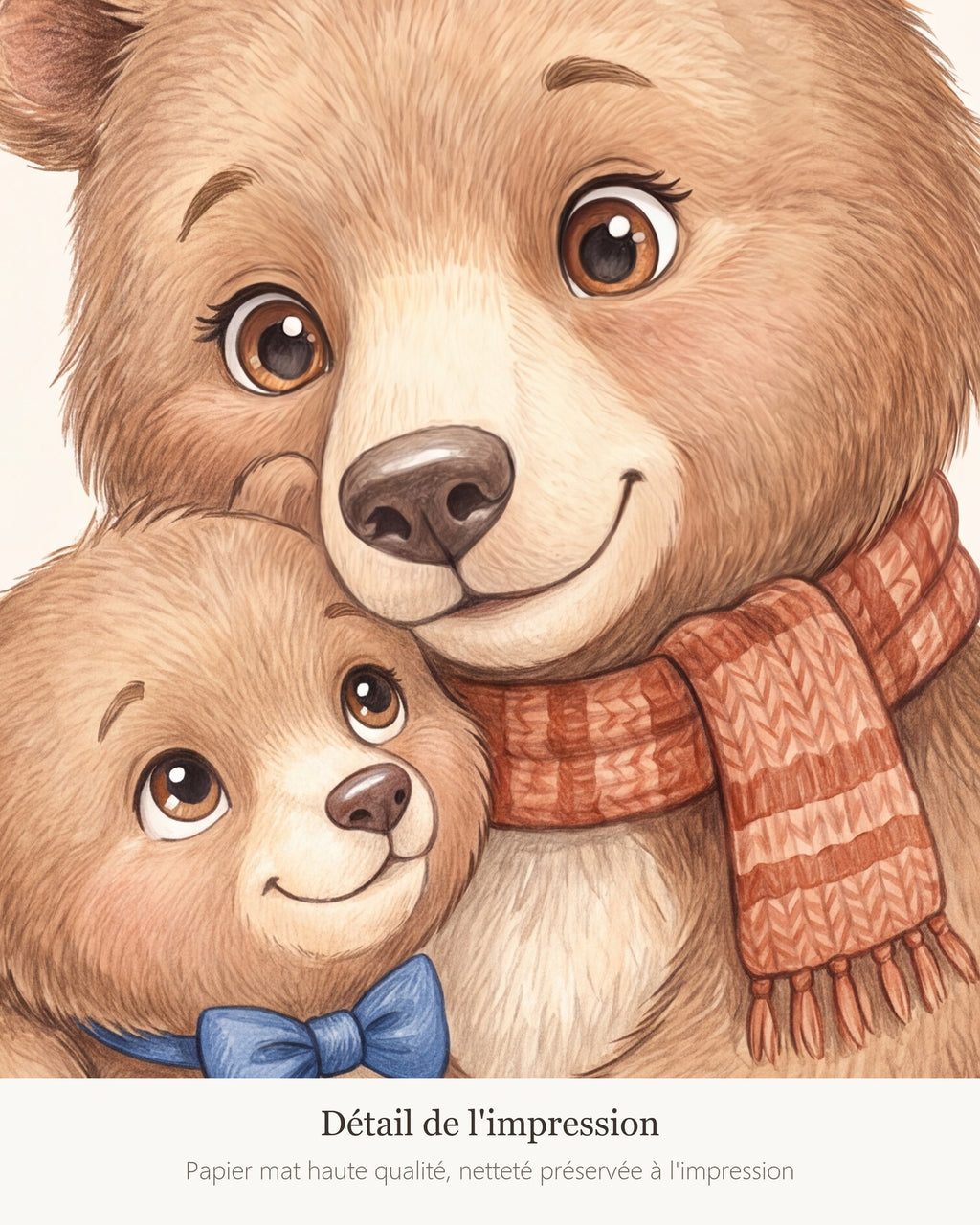 Poster Maman Ours et son Ourson Sans Cadre – Décoration Chambre Bébé Animaux Aquarelle – Papier Mat