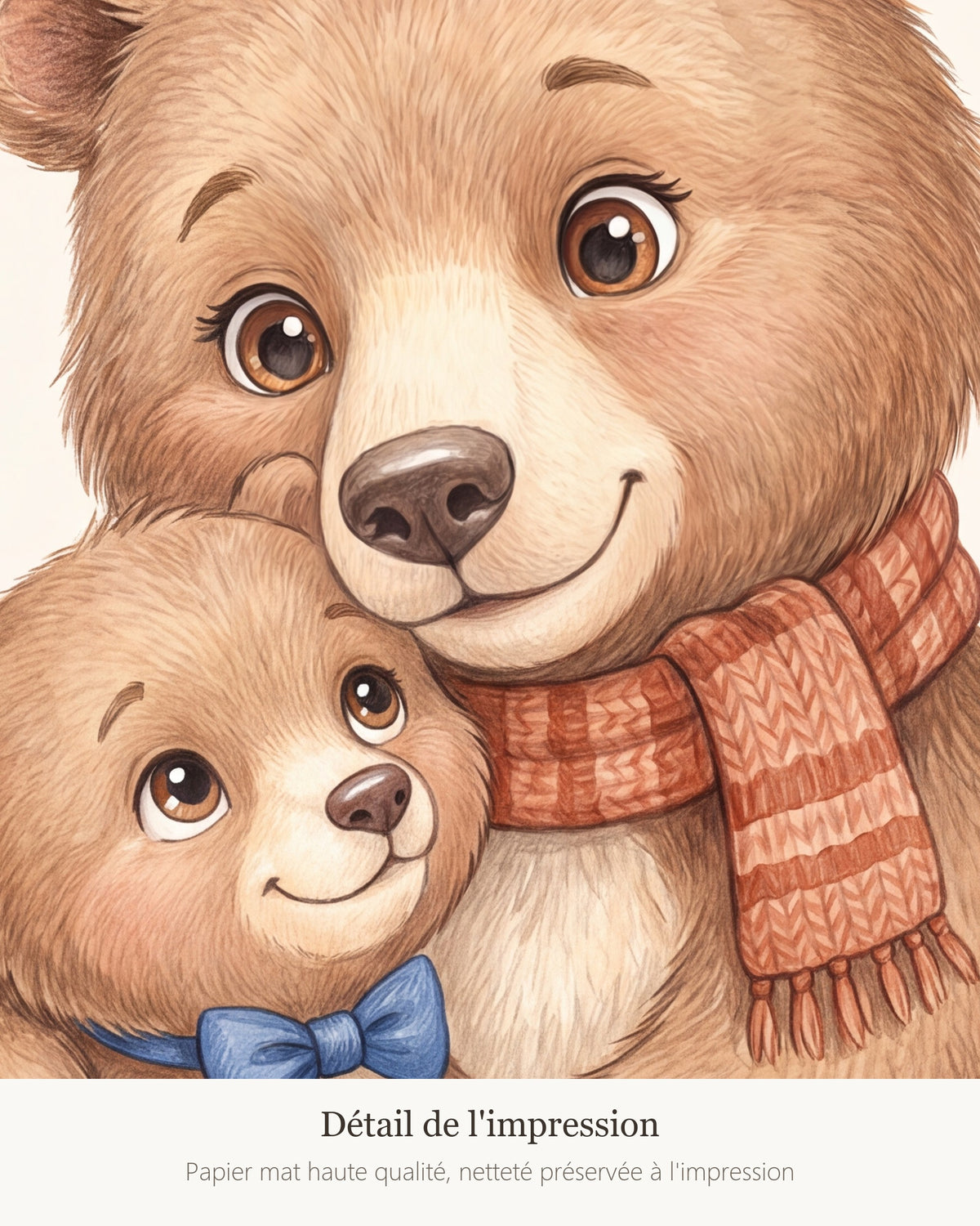 Poster Maman Ours et son Ourson Sans Cadre – Décoration Chambre Bébé Animaux Aquarelle – Papier Mat
