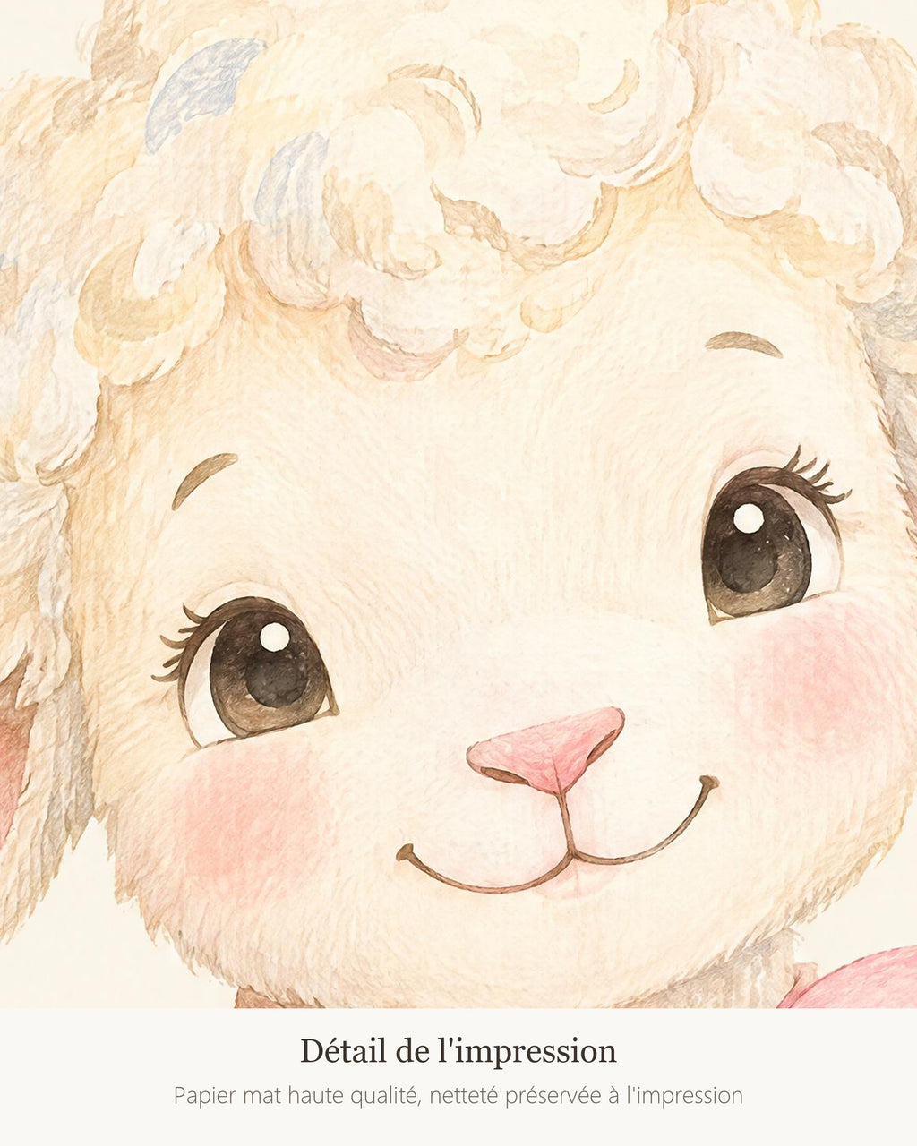 Poster Agneau Nœud Rose Sans Cadre – Décoration Chambre Bébé Animaux Aquarelle – Papier Mat