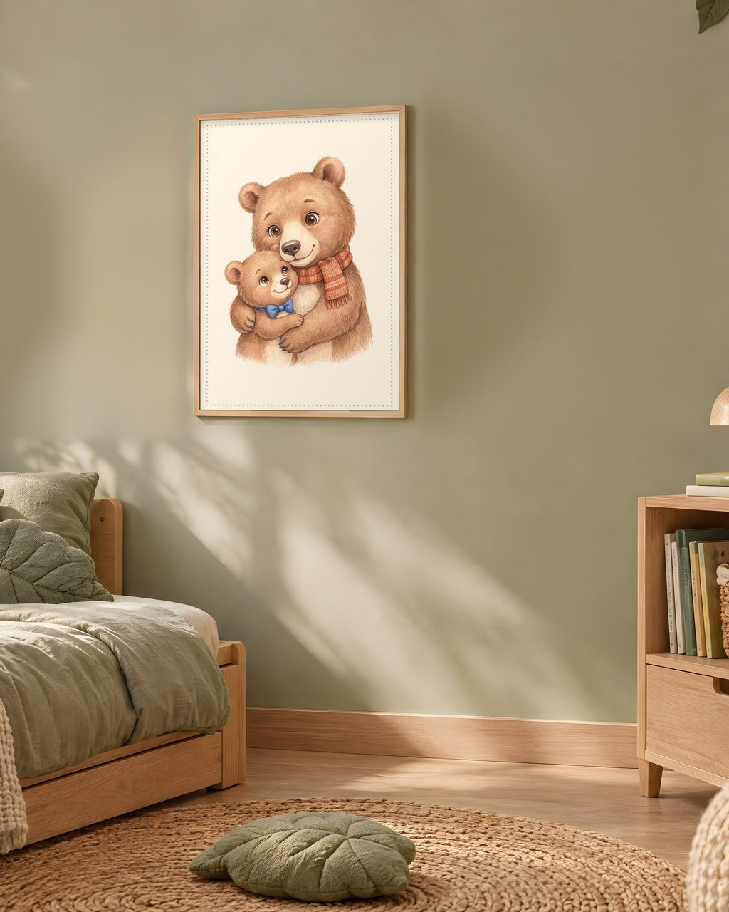 Poster Maman Ours et son Ourson Sans Cadre – Décoration Chambre Bébé Animaux Aquarelle – Papier Mat