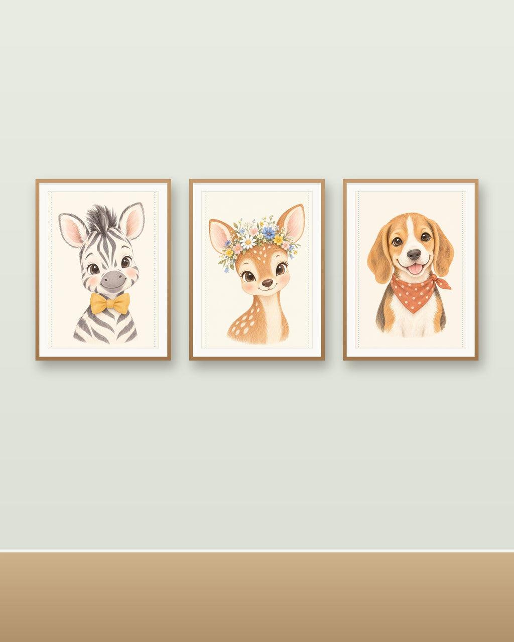 Lot 3 Posters Sans Cadre Petits Explorateurs – Zèbre Faon Chiot Beagle – Décoration Chambre Bébé Aquarelle – Papier Mat