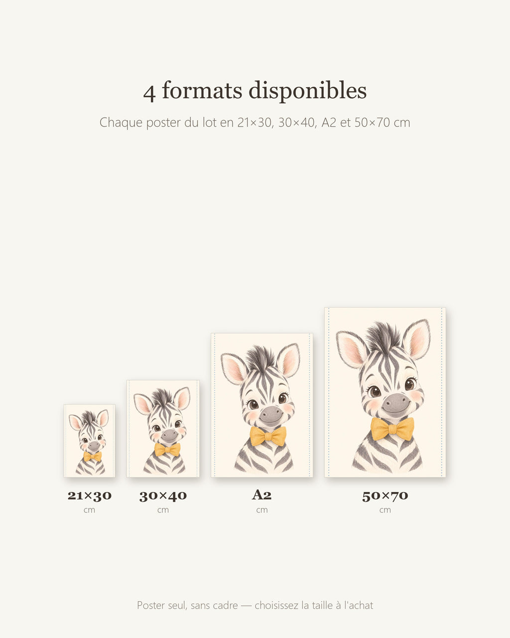 Lot 3 Posters Sans Cadre Petits Explorateurs – Zèbre Faon Chiot Beagle – Décoration Chambre Bébé Aquarelle – Papier Mat