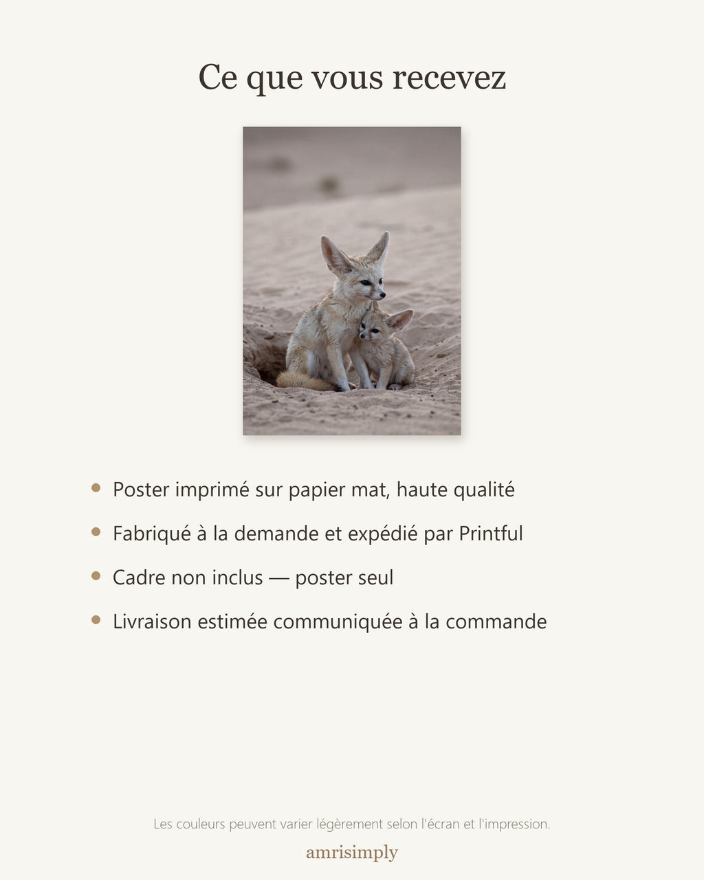 Poster Renard Fennec et son Petit Sans Cadre - Affiche Nature - Papier Mat - Décoration Murale