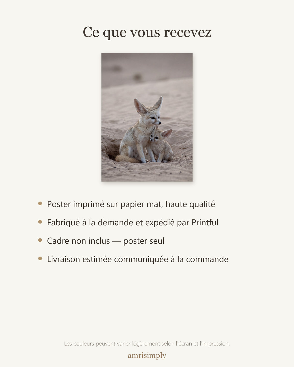 Poster Renard Fennec et son Petit Sans Cadre - Affiche Nature - Papier Mat - Décoration Murale