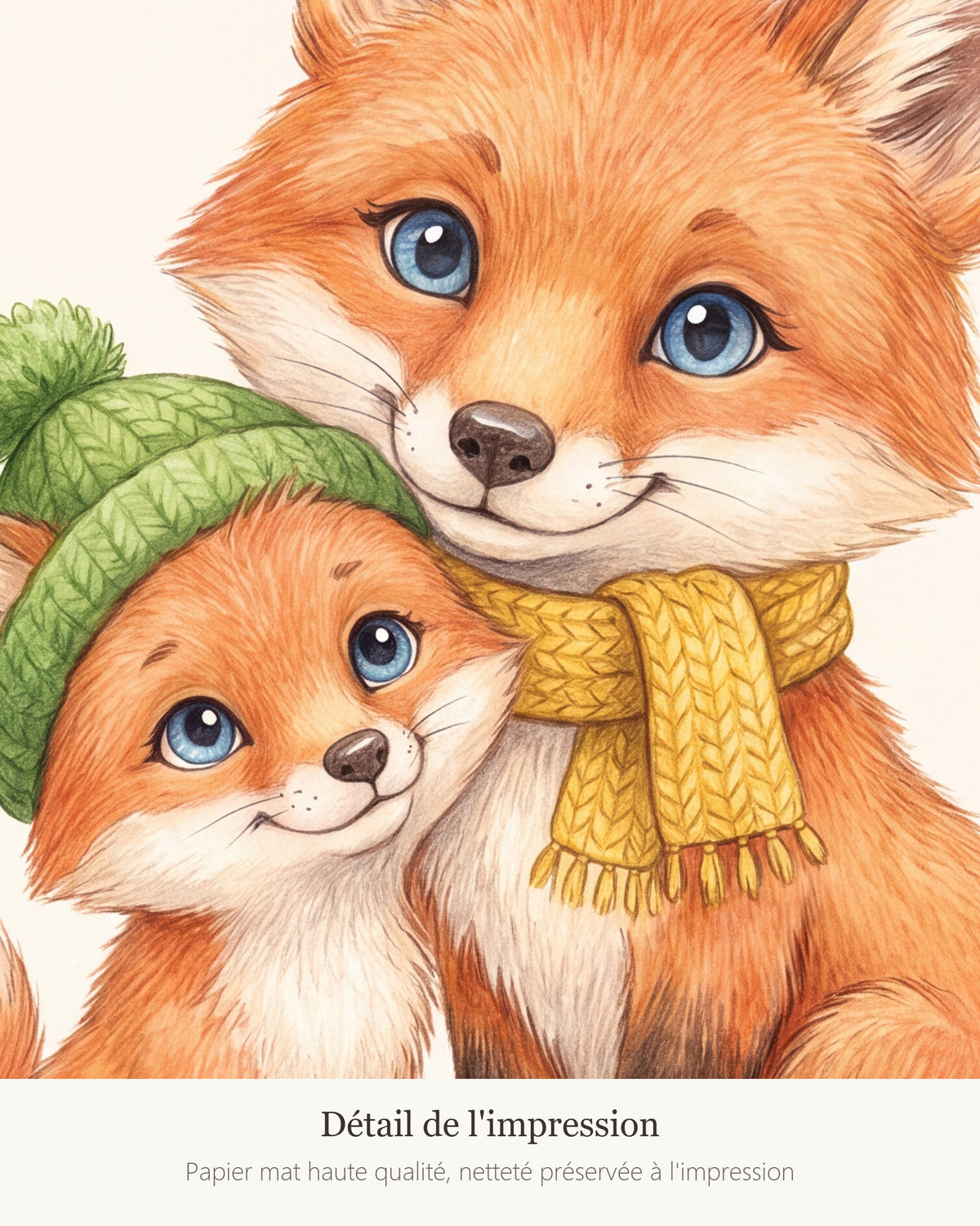 Poster Maman Renard et son Renardeau Sans Cadre – Décoration Chambre Bébé Animaux Aquarelle – Papier Mat