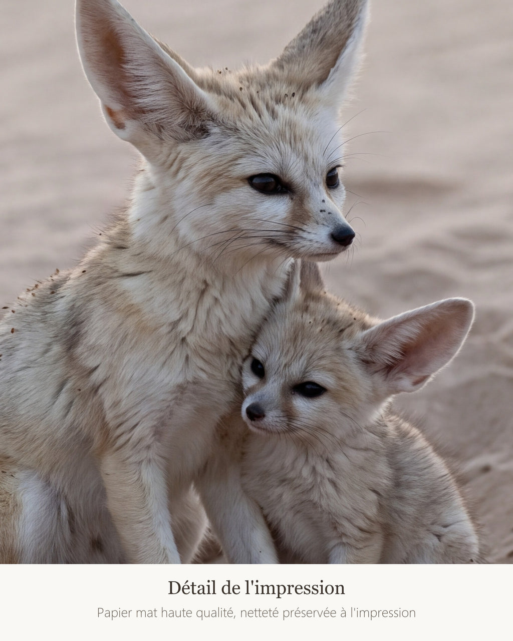 Poster Renard Fennec et son Petit Sans Cadre - Affiche Nature - Papier Mat - Décoration Murale