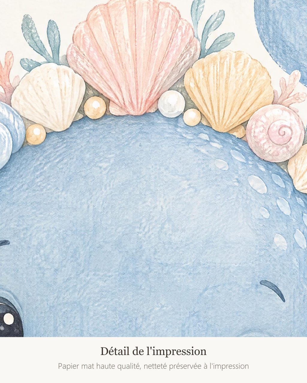 Poster Baleine aux Coquillages Sans Cadre – Décoration Chambre Bébé Animaux Aquarelle – Papier Mat