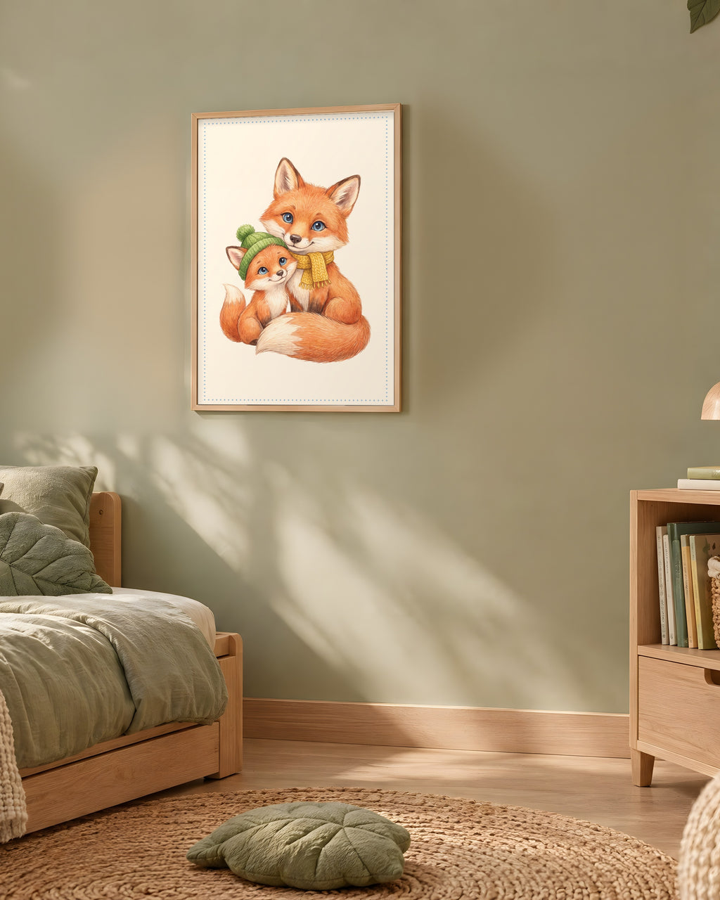 Poster Maman Renard et son Renardeau Sans Cadre – Décoration Chambre Bébé Animaux Aquarelle – Papier Mat