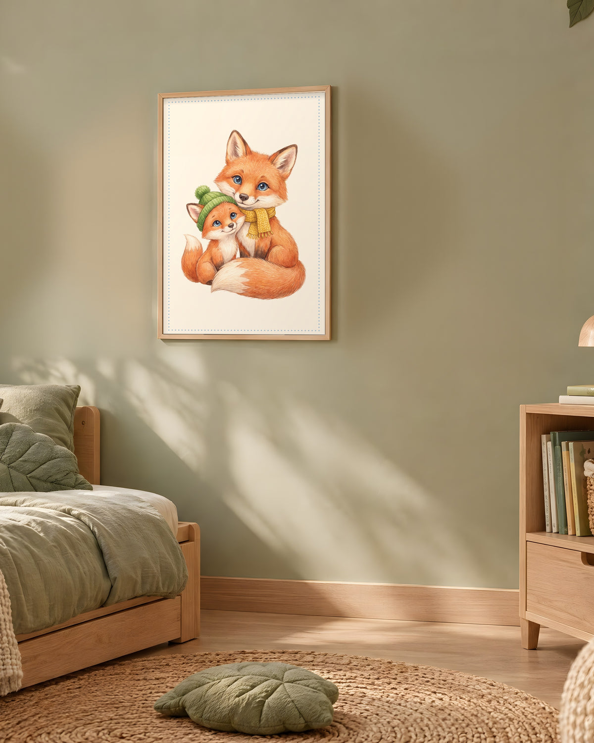 Poster Maman Renard et son Renardeau Sans Cadre – Décoration Chambre Bébé Animaux Aquarelle – Papier Mat