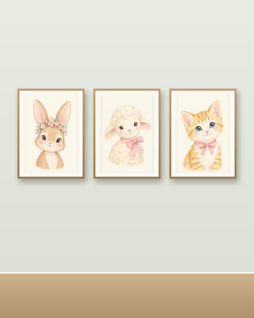 Lot 3 Posters Sans Cadre Doux comme un Nuage – Lapereau Agneau Chaton – Décoration Chambre Bébé Aquarelle – Papier Mat