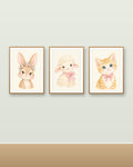 Lot 3 Posters Sans Cadre Doux comme un Nuage – Lapereau Agneau Chaton – Décoration Chambre Bébé Aquarelle – Papier Mat