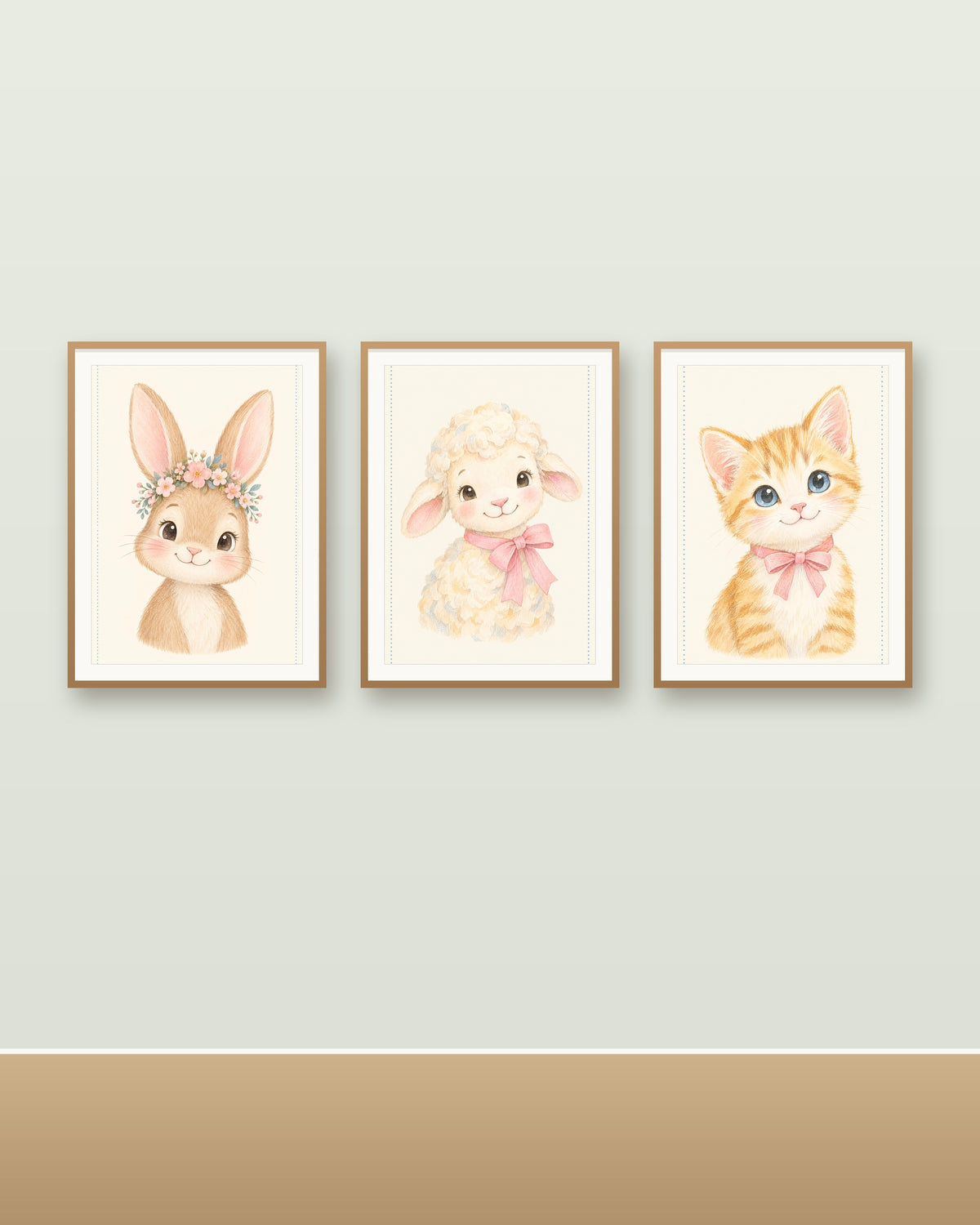 Lot 3 Posters Sans Cadre Doux comme un Nuage – Lapereau Agneau Chaton – Décoration Chambre Bébé Aquarelle – Papier Mat