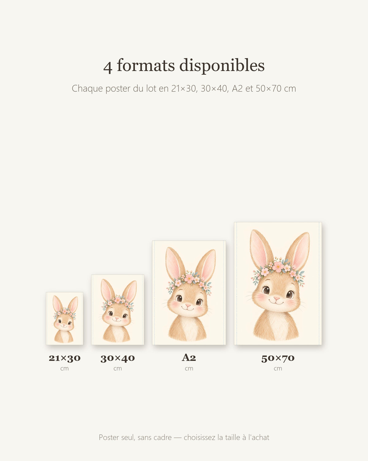 Lot 3 Posters Sans Cadre Doux comme un Nuage – Lapereau Agneau Chaton – Décoration Chambre Bébé Aquarelle – Papier Mat