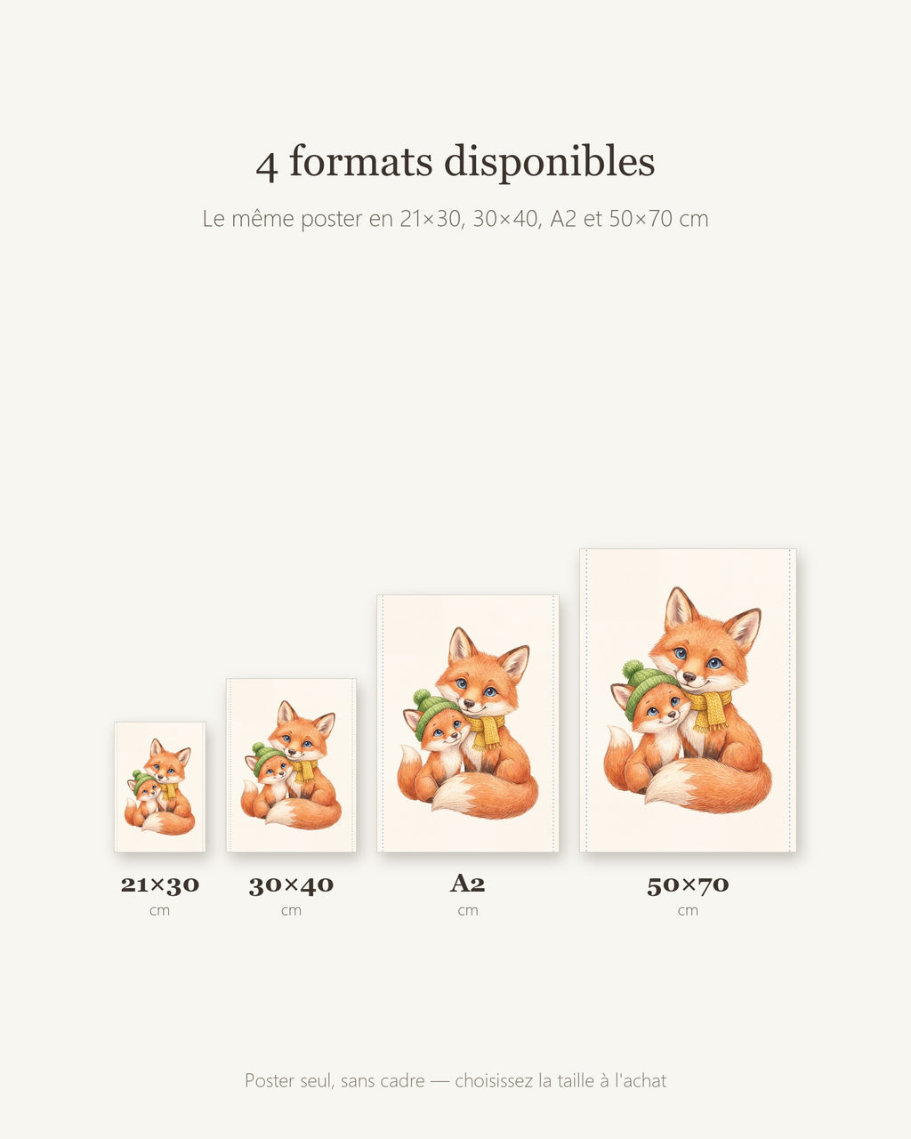 Poster Maman Renard et son Renardeau Sans Cadre – Décoration Chambre Bébé Animaux Aquarelle – Papier Mat
