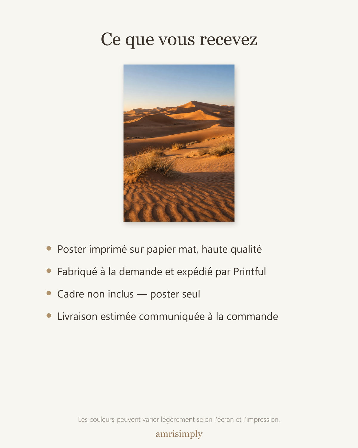 Poster Dunes du Désert Sans Cadre - Affiche Nature - Papier Mat - Décoration Murale