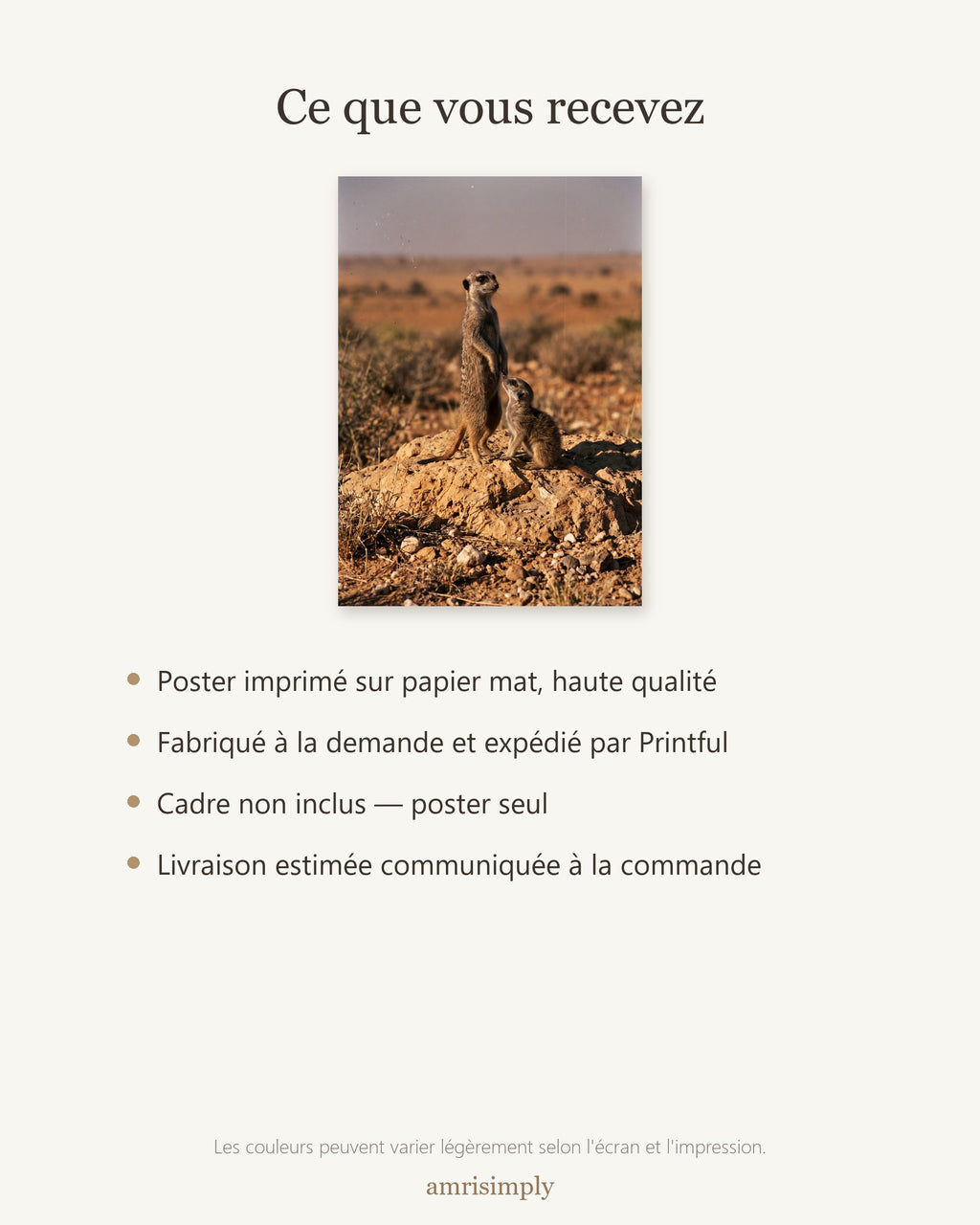 Poster Suricate et son Petit Sans Cadre - Affiche Nature - Papier Mat - Décoration Murale