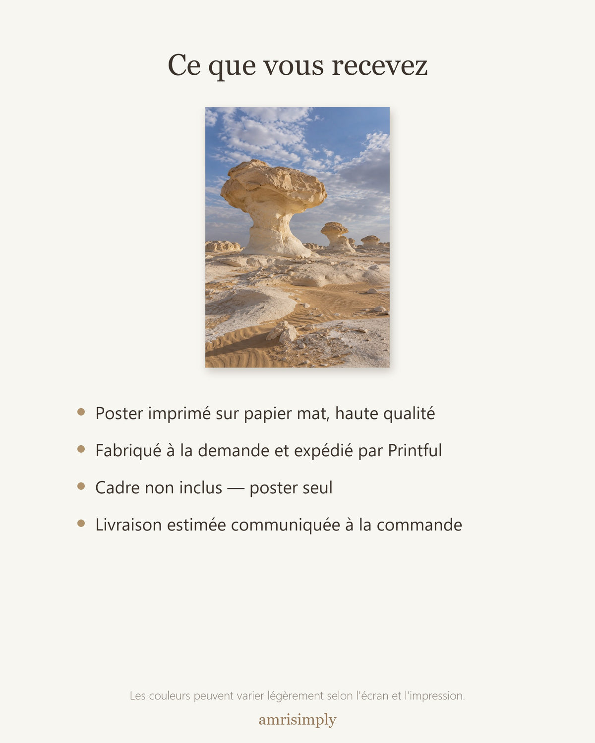 Poster Désert Blanc Égypte Sans Cadre - Affiche Nature - Papier Mat - Décoration Murale