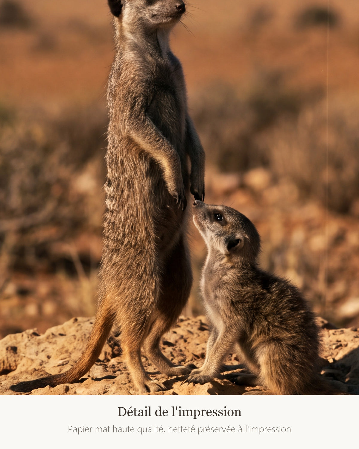 Poster Suricate et son Petit Sans Cadre - Affiche Nature - Papier Mat - Décoration Murale