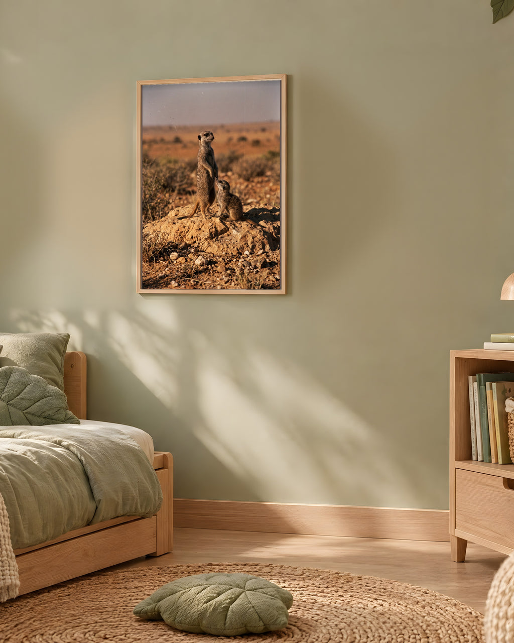Poster Suricate et son Petit Sans Cadre - Affiche Nature - Papier Mat - Décoration Murale