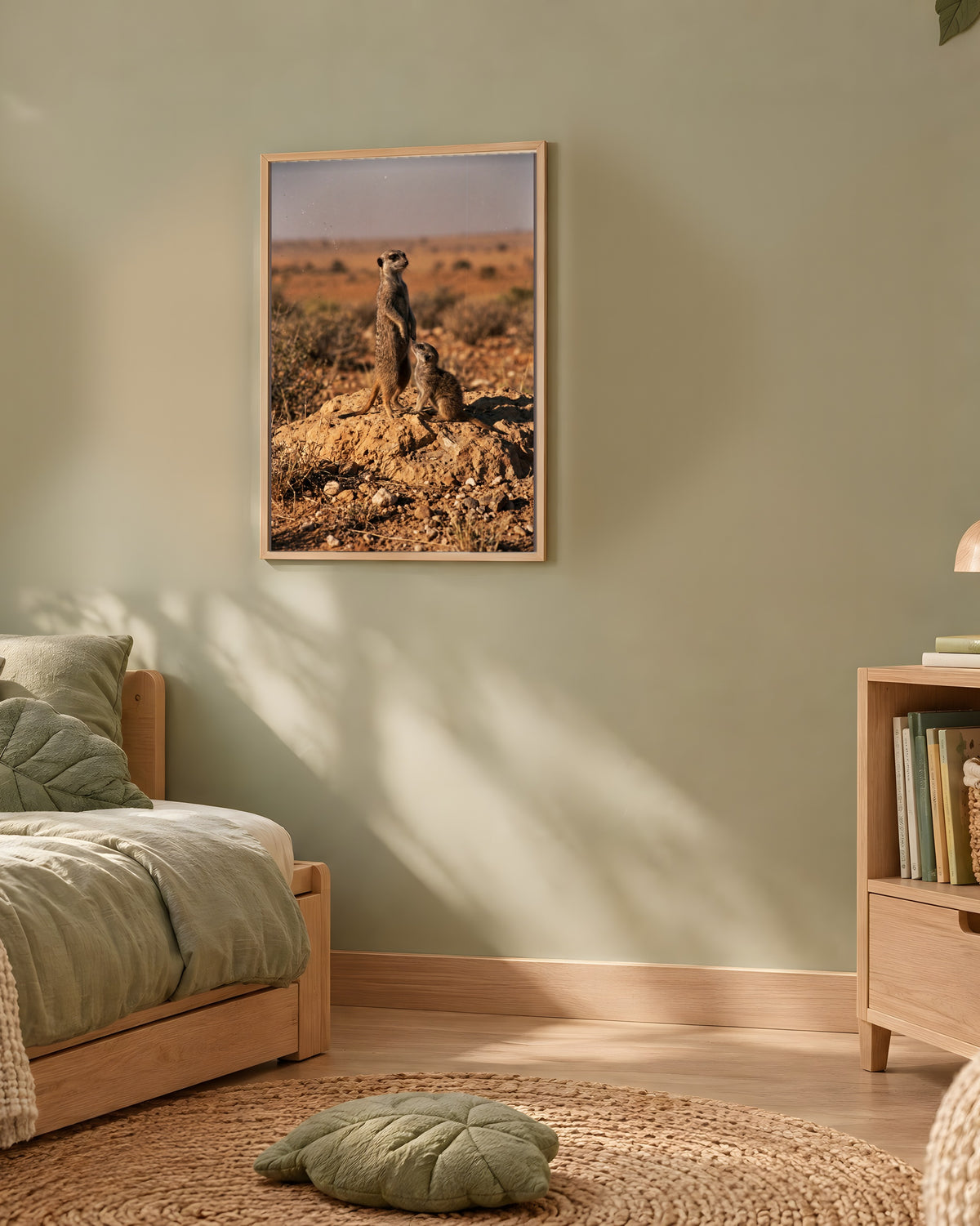 Poster Suricate et son Petit Sans Cadre - Affiche Nature - Papier Mat - Décoration Murale
