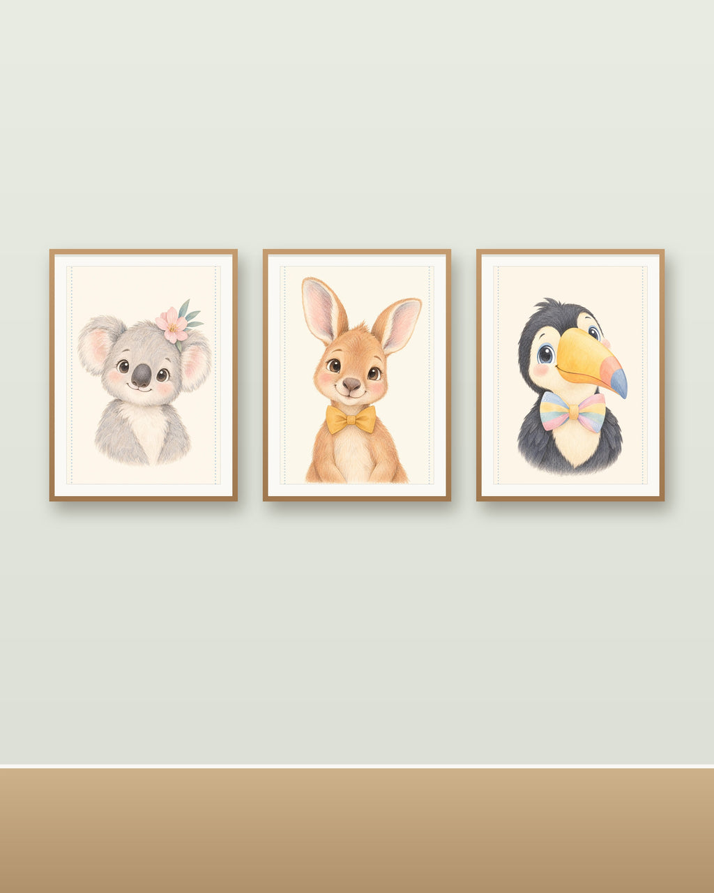Lot 3 Posters Sans Cadre Trésors d'Ailleurs – Koala Kangourou Toucan – Décoration Chambre Bébé Aquarelle – Papier Mat