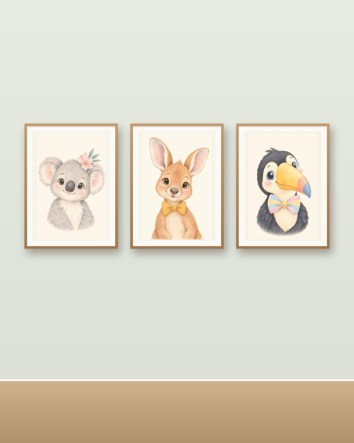 Lot 3 Posters Sans Cadre Trésors d'Ailleurs – Koala Kangourou Toucan – Décoration Chambre Bébé Aquarelle – Papier Mat