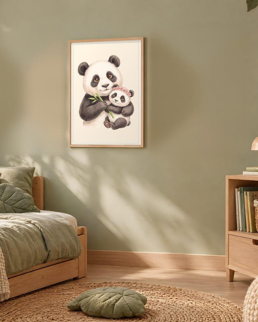 Poster Maman Panda et son Bébé Sans Cadre – Décoration Chambre Bébé Animaux Aquarelle – Papier Mat
