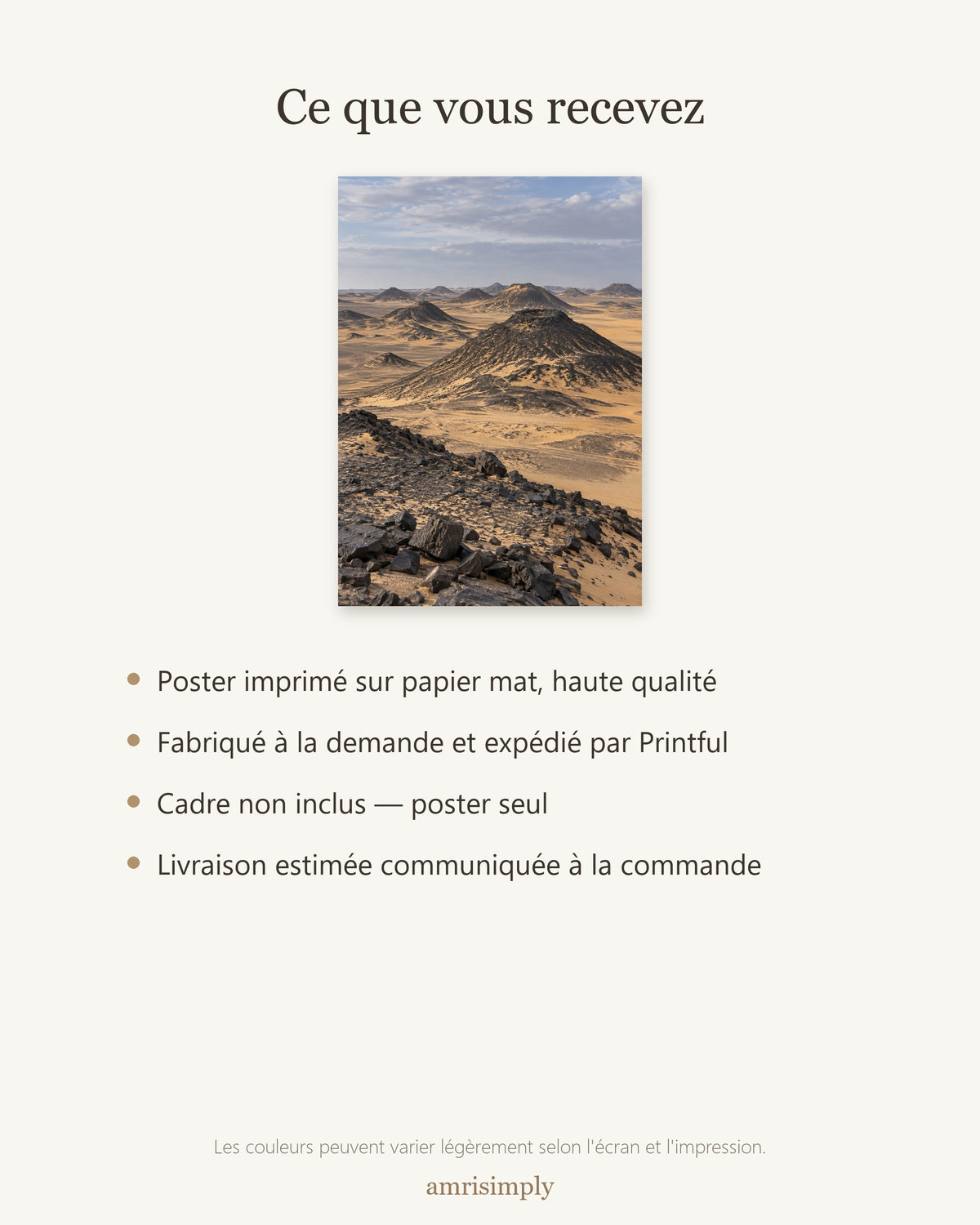 Poster Désert Noir Égypte Sans Cadre - Affiche Nature - Papier Mat - Décoration Murale