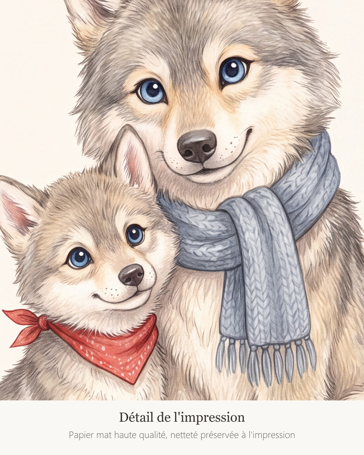 Poster Maman Louve et son Louveteau Sans Cadre – Décoration Chambre Bébé Animaux Aquarelle – Papier Mat